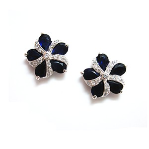 Dark Blue CZ Pinwheel Flower Stud Earrings